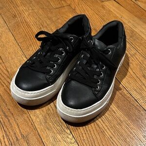 Steve Madden Black Leather Sneakers with White Soles Womens 8